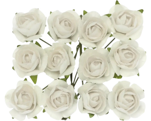 Petites roses avec fil blanc 18 mm 12 pièces