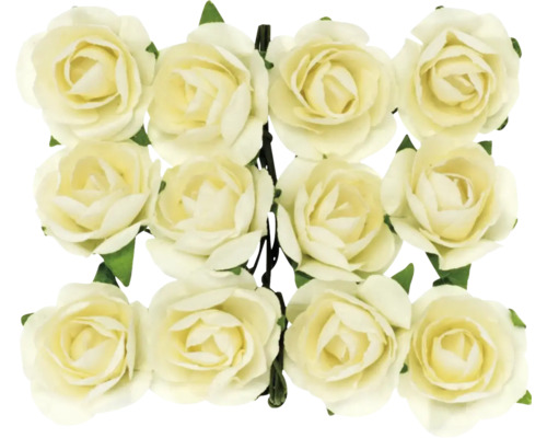 Petites roses avec fil beige 18 mm 12 pièces