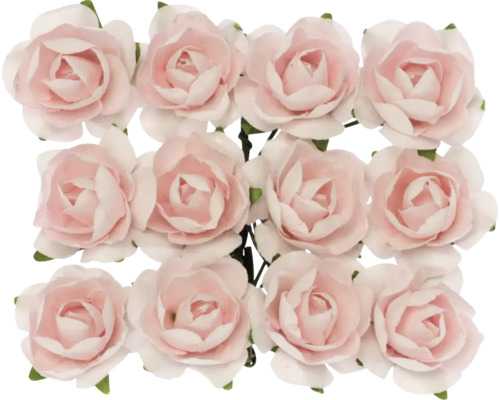 Petites roses avec fil rose 18 mm 12 pièces