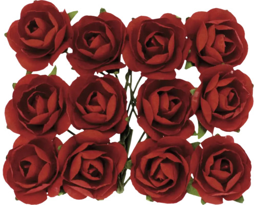 Petites roses avec fil rouge 18 mm 12 pièces