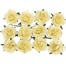 Têtes de roses artificielles, couleur ivoire, pack de douze pour décorations