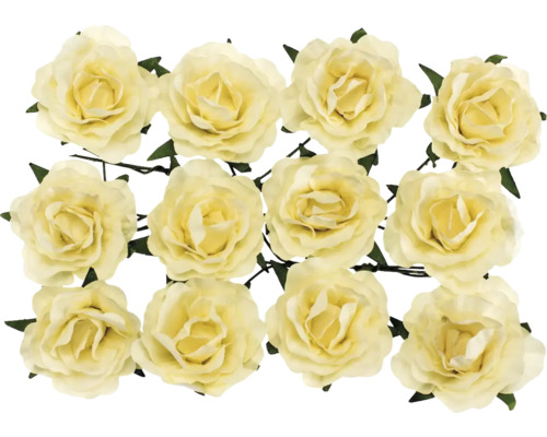 Petites roses avec fil beige 30 mm 12 pièces