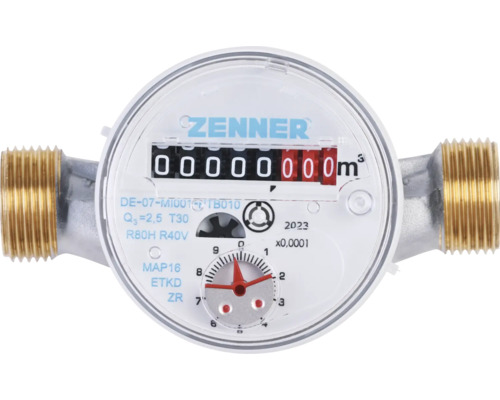 Compteur d'eau pour logement ½" Zenner ETWD Q3=2,5 (Qn 1,5) - 110 mm pour eau chaude