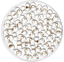 Perles de rocaille transparentes avec trou dans une boîte transparente