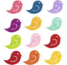 Illustration de douze motifs d''oiseaux colorés