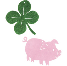 Décoration en feutre : trèfle à quatre feuilles et cochon