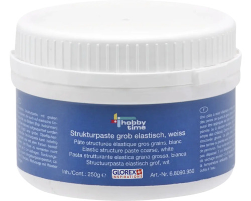 Strukturpaste elastisch grob weiß 250 g Weisse Strukturpaste grob elastisch in Dose mit 250 Gramm Inhalt.