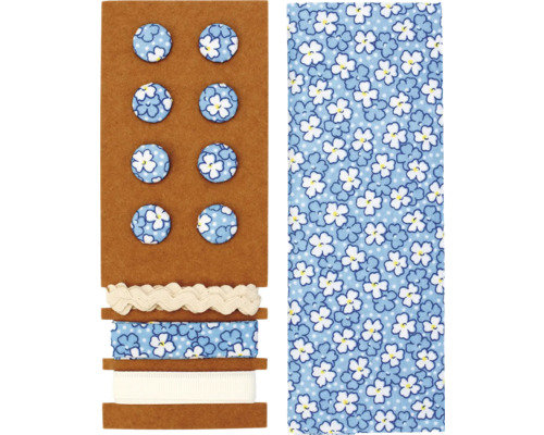 Textil-Set Bänder Blumen blau 48x48 cm