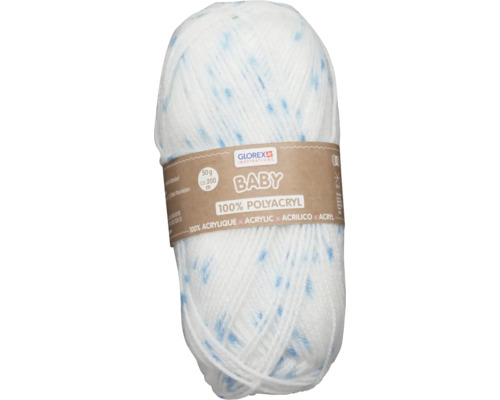 Laine Baby acrylique blanc-bleu à pois 200 m 50 g Pelote de laine blanche pour bébé avec des éclats bleus, 100 pour cent polyacrylique