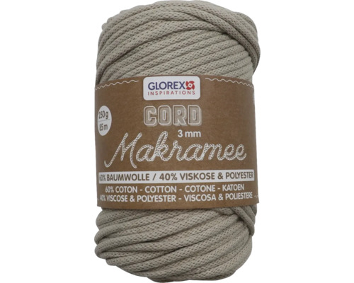Corde pour macramé 3 mm 250 g 63 m tissée taupe Fil de cordon Glorex macramé 3 mm