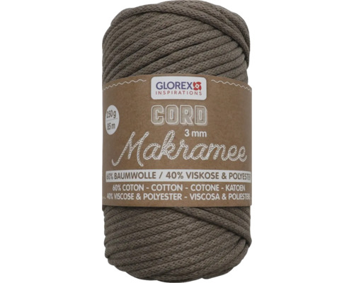 Corde pour macramé 3 mm 250 g 63 m tissée marron clair Bobine de fil macramé en coton, viscose et polyester