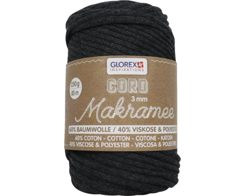 Corde pour macramé 3 mm 250 g 63 m tissée anthracite Fil de macramé, 3 mm, 250 g