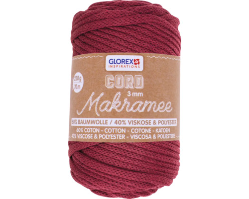 Makramee-Wolle gewebt bordeaux 3 mm 250 g