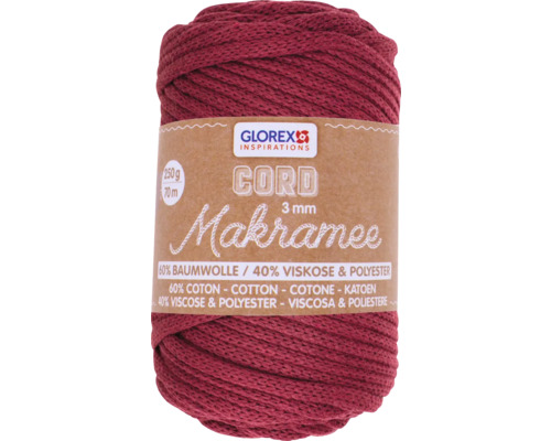 Corde pour macramé 3 mm 250g 63 m tissée bordeaux Bobine de fil macramé, 3 mm, 250 g