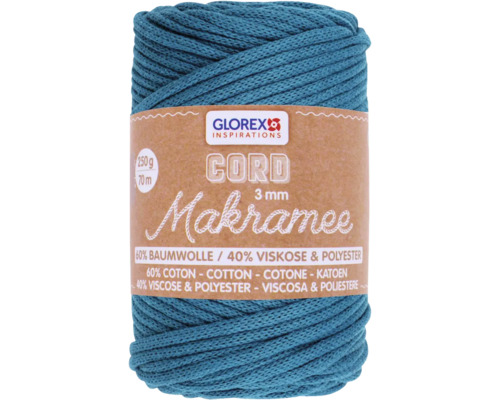Corde pour macramé 3 mm 250 g 63 m tissée turquoise Fil macramé Glorex 3 mm en coton et viscose