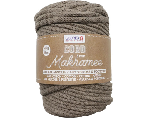 Corde pour macramé 5 mm 500 g 85 m tissée marron clair Fil macramé, épaisseur 5 mm