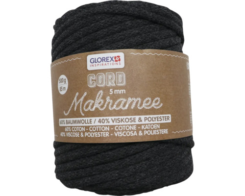 Corde pour macramé 5 mm 500 g 85 m tissée anthracite Bobine de fil macramé, 5 mm d''épaisseur, 60 % coton, 40 % viscose et polyester