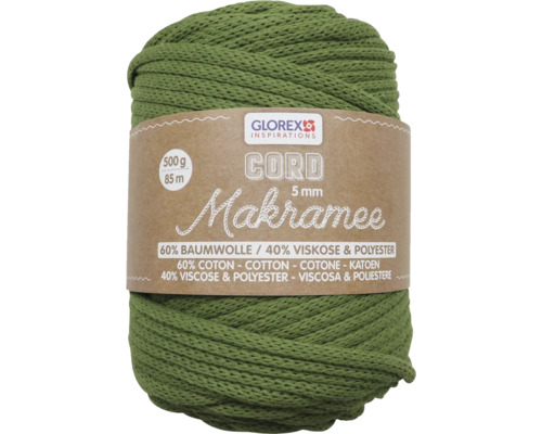 Corde pour macramé 5 mm 500 g 85 m tissée olive Fil de cordon Glorex macramé, 5 mm, 500 grammes