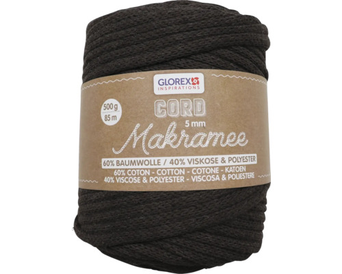 Corde pour macramé 5 mm 500 g 85 m tissée marron Bobine de fil macramé, 5mm, 500g, 60% coton, 40% viscose et polyester