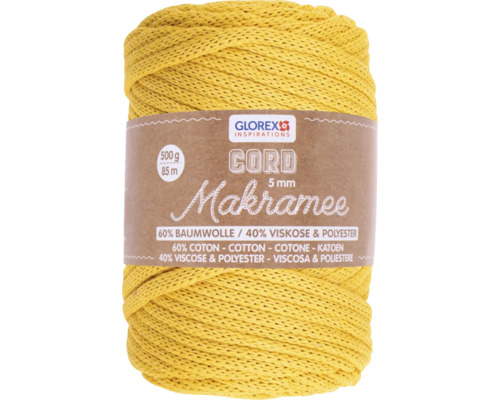 Corde pour macramé 5 mm 500g 85 m tissée jaune moutarde Fil de macramé jaune en coton et viscose