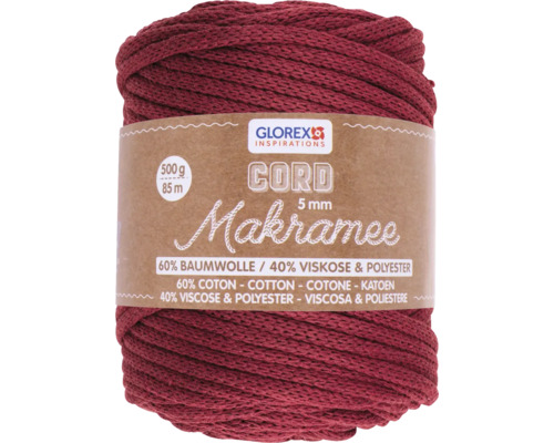 Corde pour macramé 5 mm 500g 85 m tissée bordeaux Pelote de fil macramé, 5 mm d''épaisseur, 500 grammes