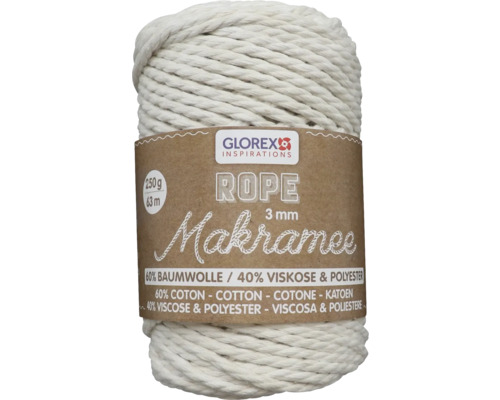 Laine pour macramé tressée crème 3 mm 250 g