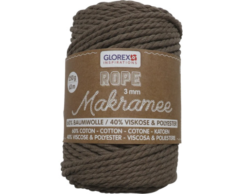 Laine pour macramé tressée marron clair 3 mm 250 g