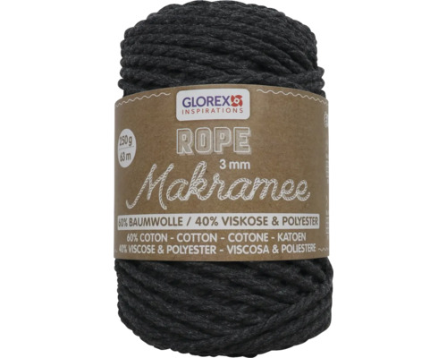 Laine pour macramé tressée anthracite 3 mm 250 g