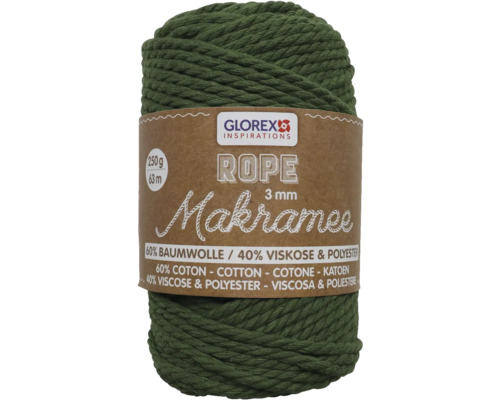 Laine pour macramé tressée olive 3 mm 250 g