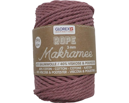 Makramee Rope 3 mm 250 g 63 m dreifädig gedreht mauve Knäuel Makramee Garn, 3 mm Stärke, 250 Gramm