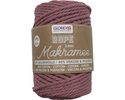 Laine pour macramé tressée mauve 3 mm 250 g