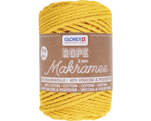 Laine pour macramé tressée jaune moutarde 3 mm 250 g