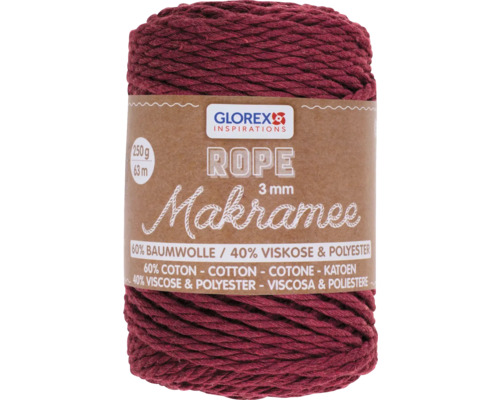 Laine pour macramé tressée bordeaux 3 mm 250 g