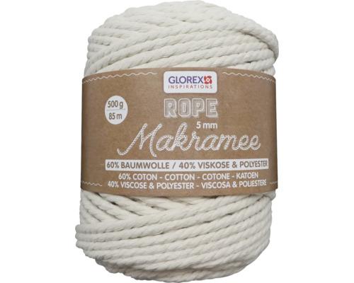 Laine pour macramé tressée crème 5 mm 500 g