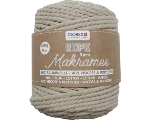 Laine pour macramé tressée taupe 5 mm 500 g