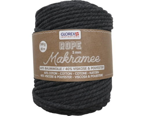 Laine pour macramé tressée anthracite 5 mm 500 g