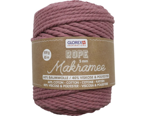 Laine pour macramé tressée mauve 5 mm 500 g