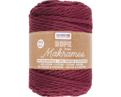 Laine pour macramé tressée bordeaux 5 mm 500 g