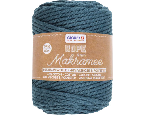 Makramee Rope 5 mm 500 g 85 m dreifädig gedreht türkis Makramee Garnrolle, 5 Millimeter dick, 500 Gramm schwer
