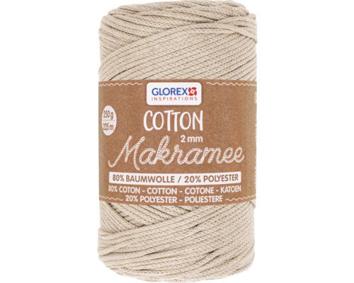 Laine pour macramé coton taupe 2 mm 250 g