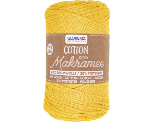 Coton pour macramé 2 mm 250 g 225 m tissé jaune moutarde Fil de macramé jaune en coton et polyester