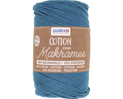 Coton pour macramé 2 mm 250 g 225 m tissé turquoise Pelote de fil macramé en coton et polyester, 2 mm