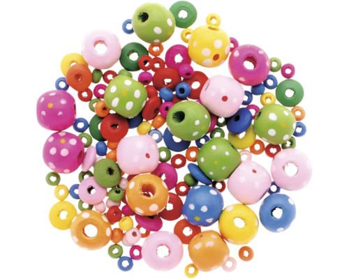 Mélange de perles en bois boules multicolores à pois