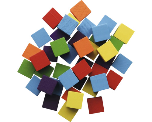 Blocs de bois cubes en bois colorés 15 mm 42 pièces