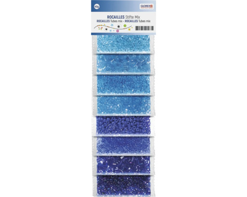 Mélange rocailles tubes teintes de bleu 8 couleurs