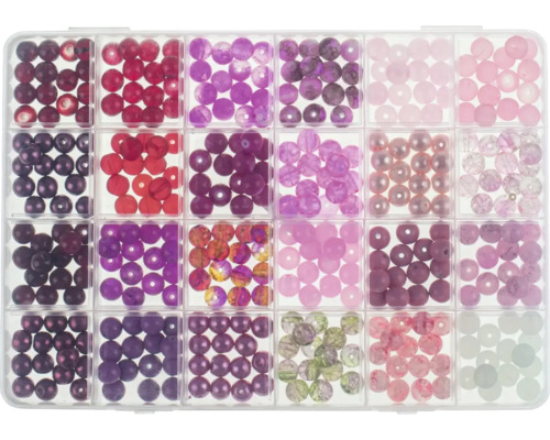 Set de bijoux perles en verre rouge-rose vif
