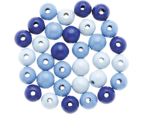Perle en bois mélange bleu 10 mm 47 pièces