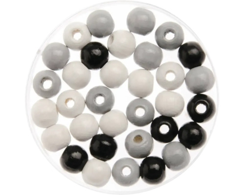 Perles en bois noir-gris-blanc 10 mm 47 pièces