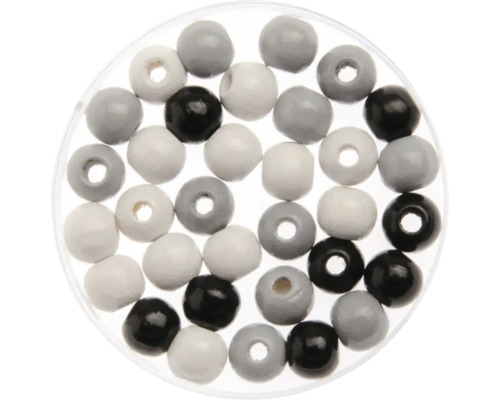 Perles en bois noir-gris-blanc 15 mm 14 pièces