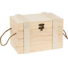 Coffre en bois avec poignées en corde et fermoir